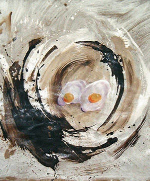 acrilico, scagliola e mordente noce su cartone, 109×118.7 cm., 2002