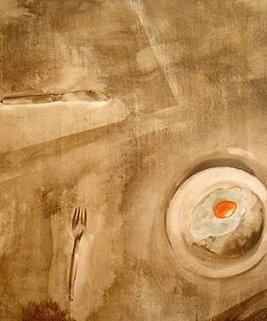 mordente noce e acrilico su legno, 70×100 cm., 2003