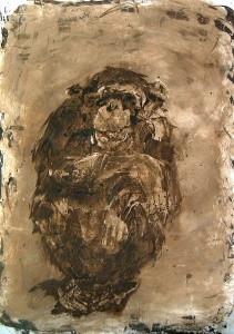 mordente noce e acrilico su cartone, 105×75 cm., 2002