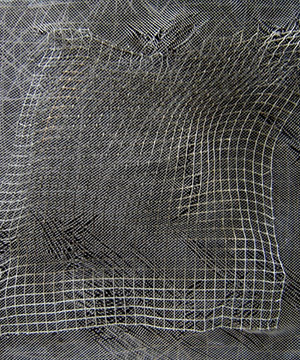acrílic, grafit, malla metàl·lica i malla plàstica sobre fusta, 49×55 cm., 2005