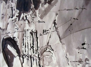 Sagrada Familia en obras, tinta sobre paper, 20x30 cm