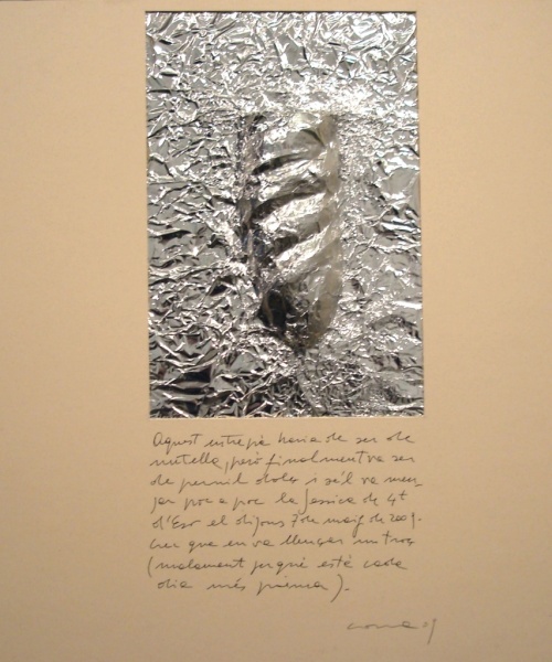 Històries d’entrepans 1, Paper d’alumini  i bolígraf sobre cartró, 50×50 cm., 2009