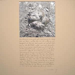 Històries d’entrepans 3, Paper d’alumini  i bolígraf sobre cartró, 50×50 cm., 2009