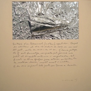 Històries d’entrepans 4, Paper d’alumini  i bolígraf sobre cartró, 50×50 cm., 2009