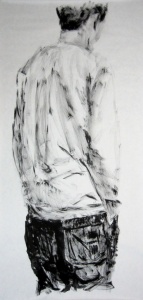 Esquenes eloqüents 5, tremp de cola sobre paper, 200×100 cm., 2010