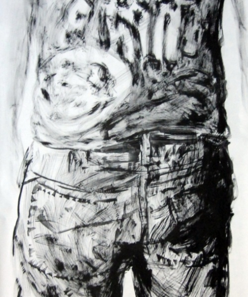 Esquenes eloqüents 6, tremp de cola sobre paper, 200×100 cm., 2010